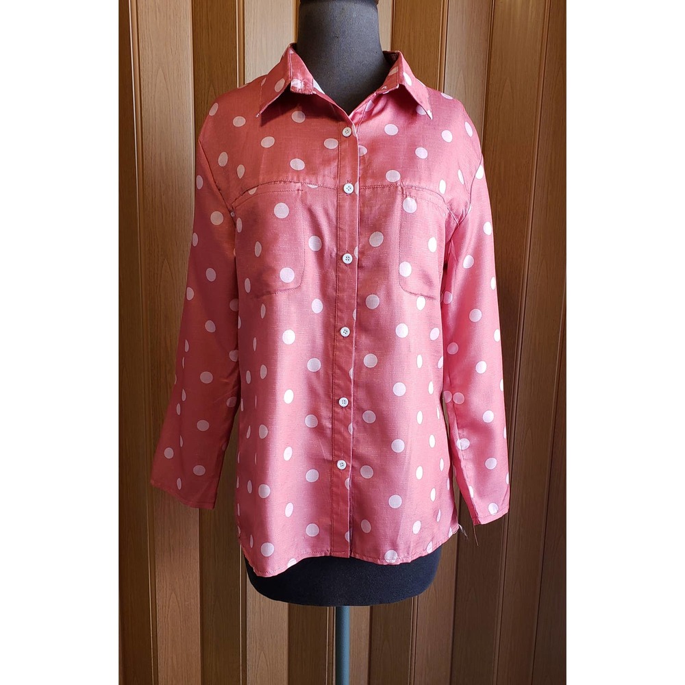 Misslook size small pink polka dot long sleeve button up blouse